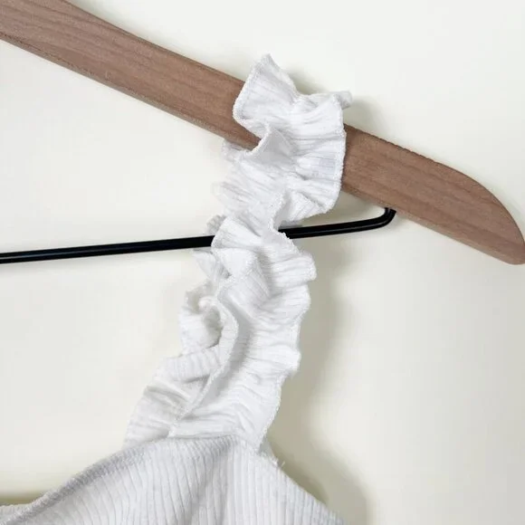 Aritzia Ruffle Strap Knit Firecracker Bodysuit Tank Top Blouse Elevated Basic - Picture 7 of 11